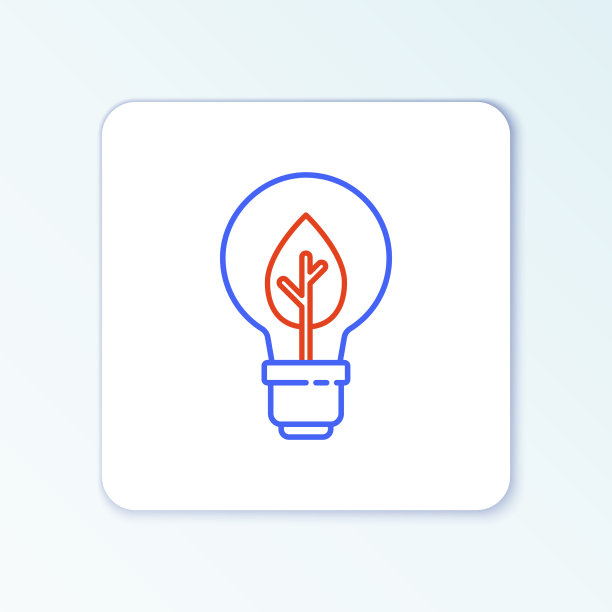 线灯泡与叶图标孤立在白色上图片下载