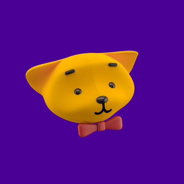可爱的白色狗头在紫色固体孤立的背景，3D渲染插图。图片下载