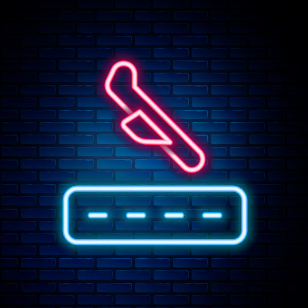 发光的霓虹灯线飞机降落图标孤立上图片下载