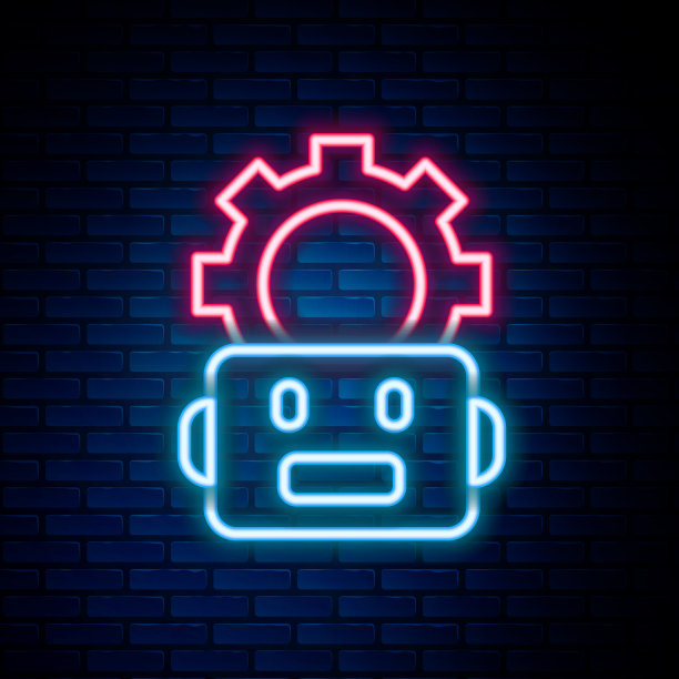 发光霓虹灯线机器人设置图标孤立上图片下载
