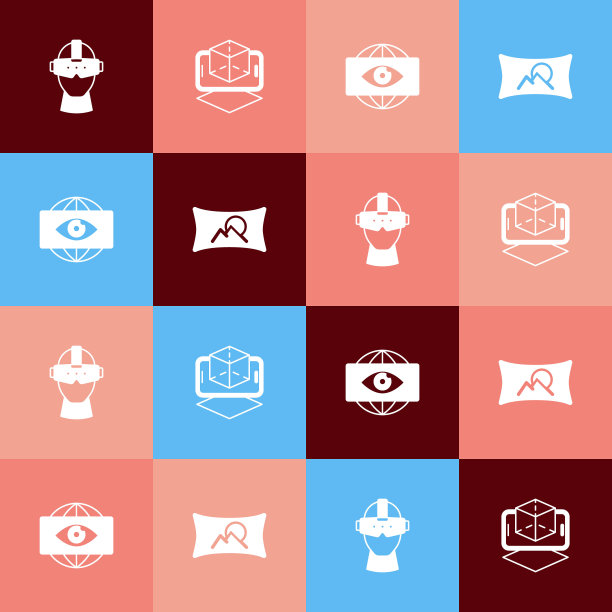 设置流行艺术虚拟现实眼镜，3d建模，大哥电子眼和广角图片图标。向量图片下载