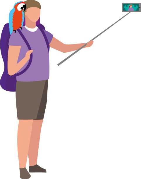 旅行博客与鹦鹉肩膀半平图片下载