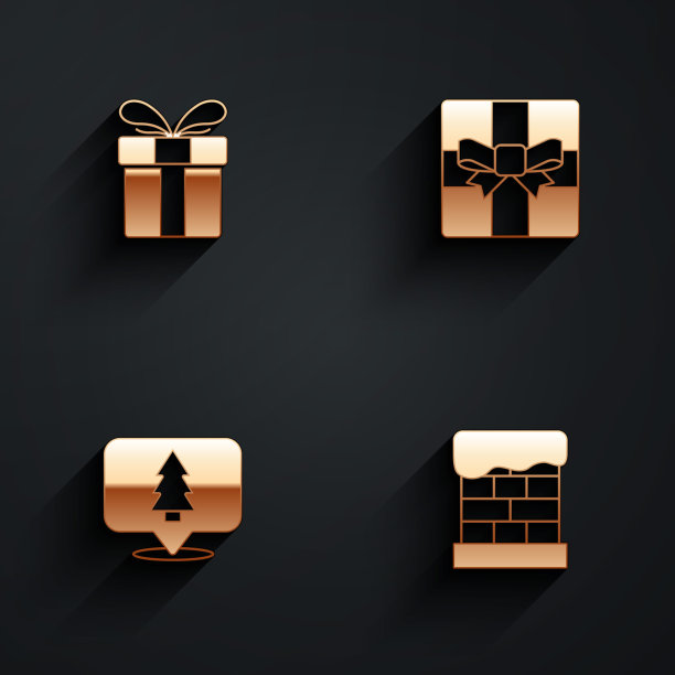 套装礼盒，圣诞树和烟囱图标与长影子。向量图片下载