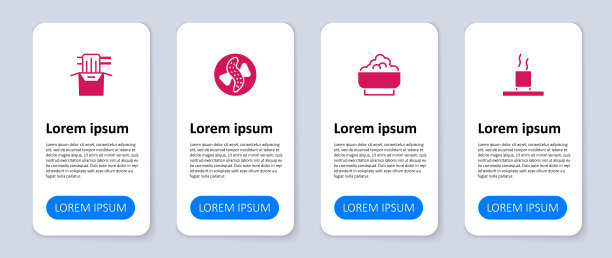 茶杯，碗饭，盘子黄瓜和纸盒亚洲面条。业务信息模板。向量图片下载