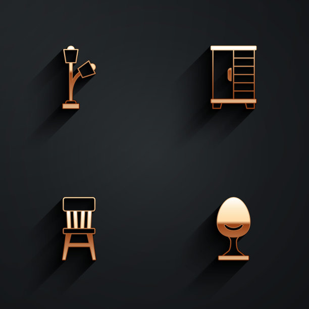 设置落地灯，衣柜，椅子和扶手椅图标与长阴影。向量图片下载