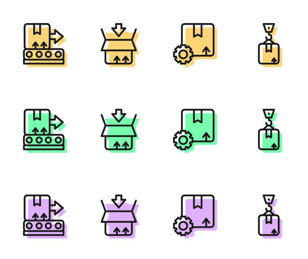 包装箱、传送带、纸箱、纸板箱、起重机图标均可设置直线齿轮。向量图片下载