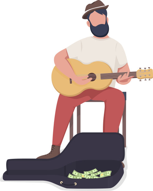 街头音乐家与吉他半平坦的颜色图片下载
