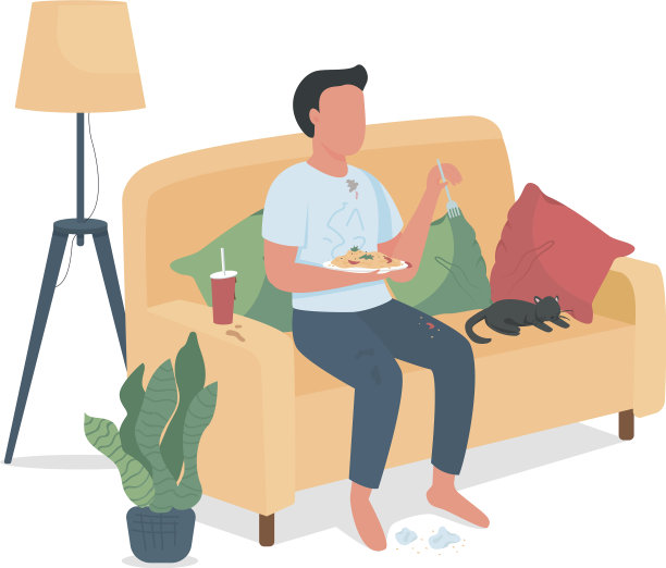 邋遢男人在沙发上吃东西图片下载
