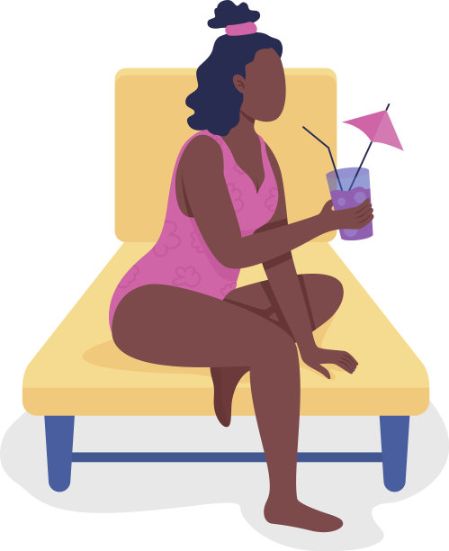 年轻女士用热带饮料半平色图片下载