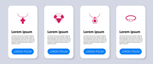 集手镯首饰，吊坠项链，钻石和基督教十字架链。业务信息模板。向量图片下载