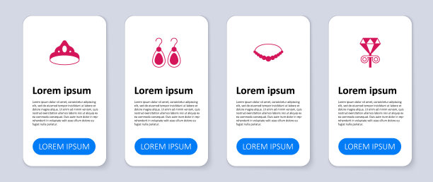 设置耳钉，珍珠项链，耳环和国王王冠。业务信息模板。向量图片下载