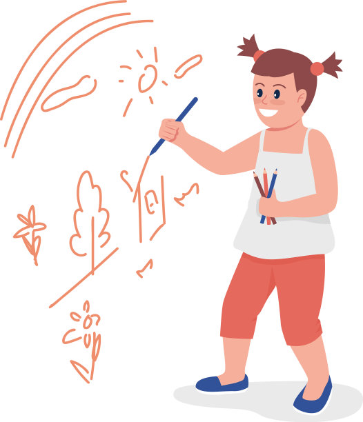 蹒跚学步的小女孩在墙上用半平色画画图片下载