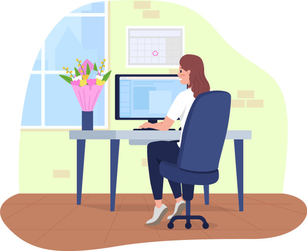 办公室员工与赠送花束2d隔离图片下载