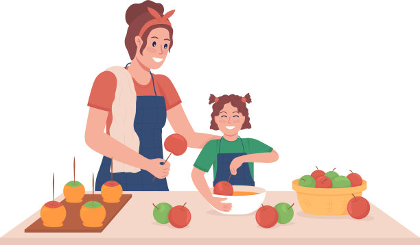 母亲带着孩子煮半平彩色汉字图片下载