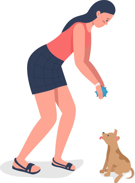 女人与领养的小狗半平坦的颜色性格图片下载