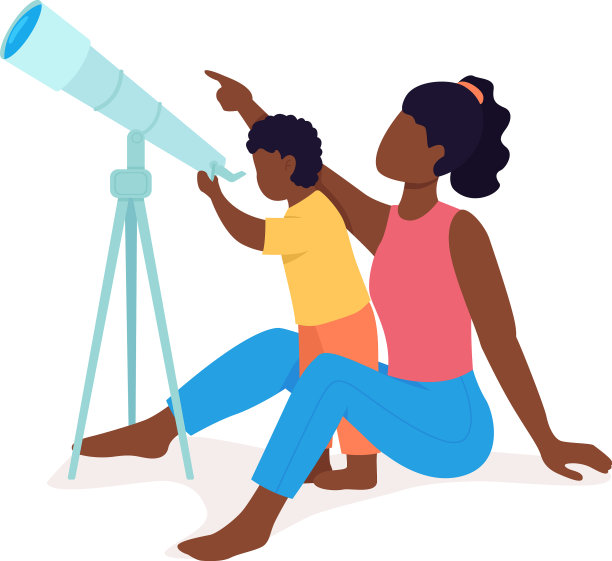 望远镜家族具有半平彩色字符图片下载