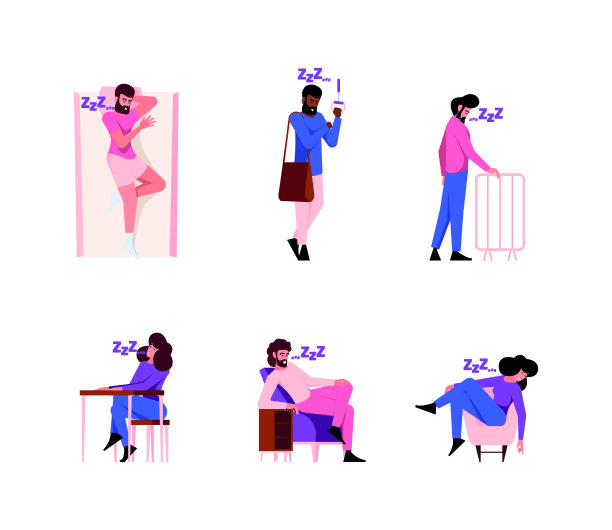 睡觉的人。疲惫的人在运输中打着睡姿，慵懒的人物在枕头上摆出各种姿势，花哨的矢量平面彩色图片图片下载