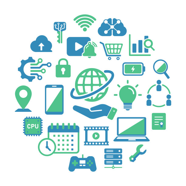 技术(商业、网络等)图标集排列成一个圆圈图片下载