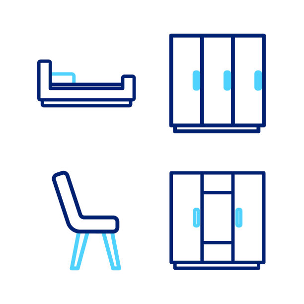 设置线衣柜，扶手椅和床图标。向量图片下载