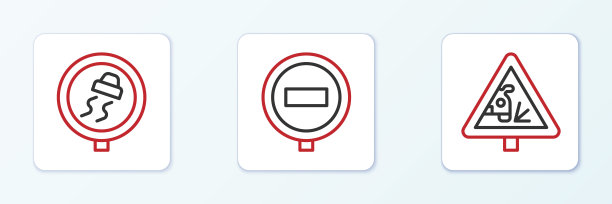 设置线路警告标志、滑路标志和停止标志。向量图片下载