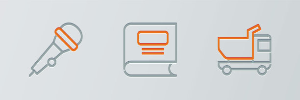 设置线玩具卡车，麦克风和书的图标。向量图片下载