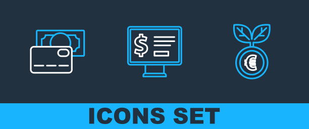 设置线欧元工厂，信用卡和显示器与美元图标。向量图片下载