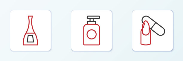 设置线指甲锉，瓶子指甲油和管护手霜图标。向量图片下载