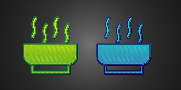 绿色和蓝色拉面汤碗与面条图标图片下载
