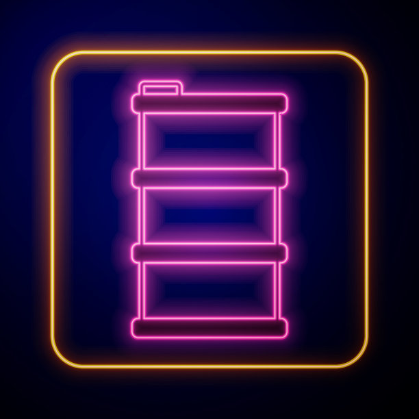发光的霓虹灯桶油图标孤立在黑色上图片下载