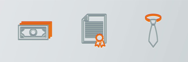 设置线领带，叠纸钱现金和证书模板图标。向量图片下载