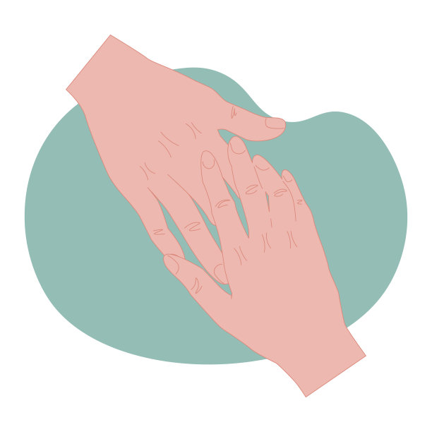 两只手互相触摸的线性画。一个简单的草图，两只手孤立在蓝色的背景上。人们用一个符号把彼此联系起来。矢量图图片下载