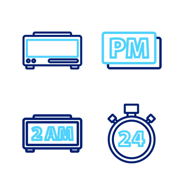 设置行秒表24小时，数字闹钟，时钟下午和图标。向量图片下载