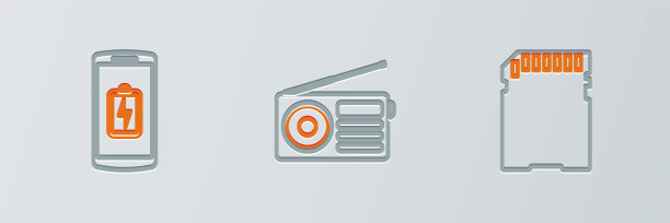 设置线SD卡，智能手机心率和电台图标。向量图片下载