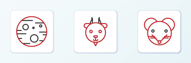 设定线鼠星座，火星和白羊座图标。向量图片下载