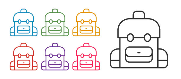 设置行学校背包图标孤立在白色上图片下载