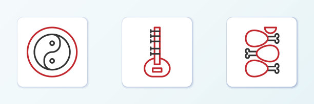 设置一行唐都里鸡，阴阳和锡塔图标。向量图片下载