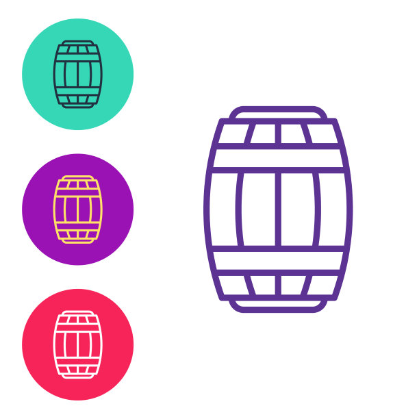 设置线条木桶图标孤立在白色上图片下载