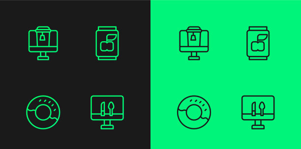 设置在线订购食品甜甜圈和汽水罐图片下载