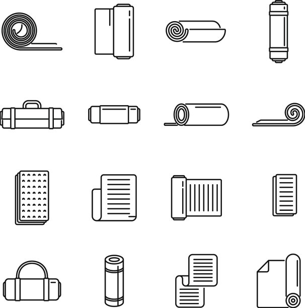 瑜伽垫图标集轮廓地毯卷图片下载