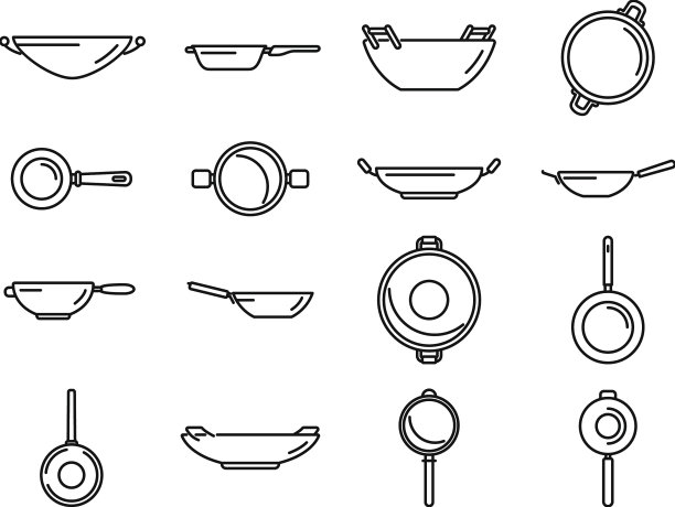 炒锅煎锅图标设定轮廓肉图片下载
