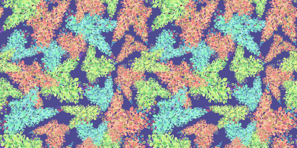 春天无缝图案在紫色背景上涂鸦风格的花卉元素。蓝色，橙色和绿色花卉图案与包装和剪贴簿图片下载