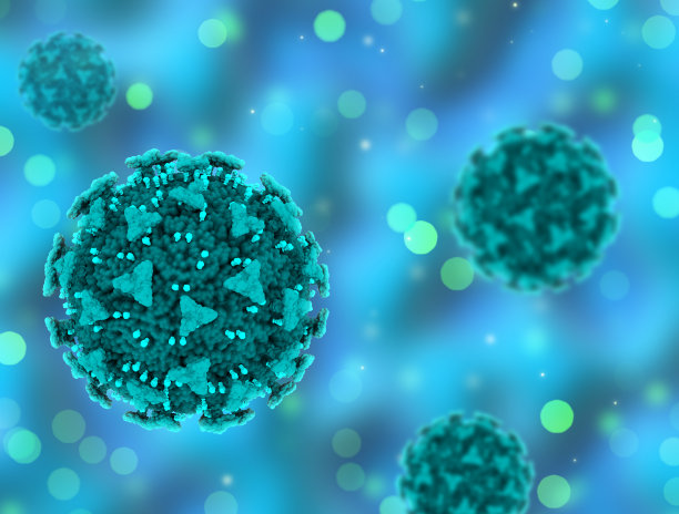 3D医学背景与Covid - 19病毒细胞图片下载