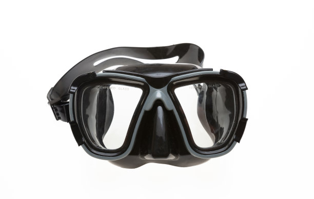 潜水面罩孤立在白色上。黑色水肺面罩，浮潜，游泳和潜水设备。图片下载