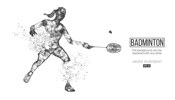 一个线框羽毛球运动员的抽象轮廓从背景上的粒子图片下载