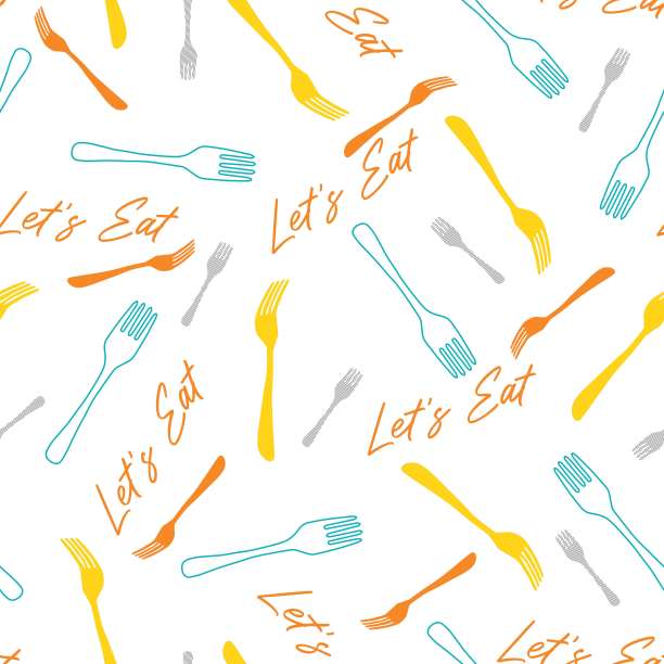 用叉子吃饭的抽象矢量图形无缝模式图片下载
