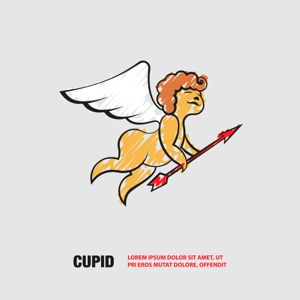 丘比特的箭。矢量轮廓的情人节插图潦草涂鸦风格绘画。图片下载