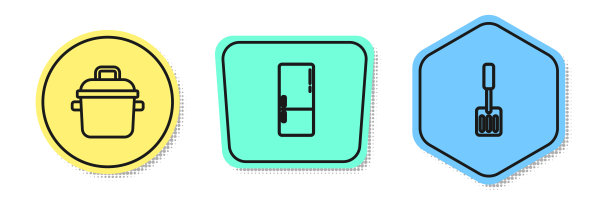 集锅、冰箱、刮刀于一体。颜色的形状。向量图片下载