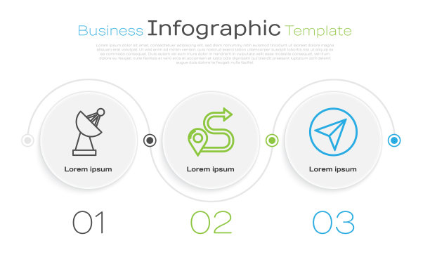 设置线雷达、航路位置和纸飞机。业务信息模板。向量图片下载