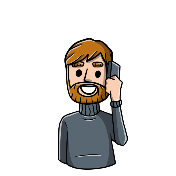 有手机的男人。卡通手绘草图。图片下载