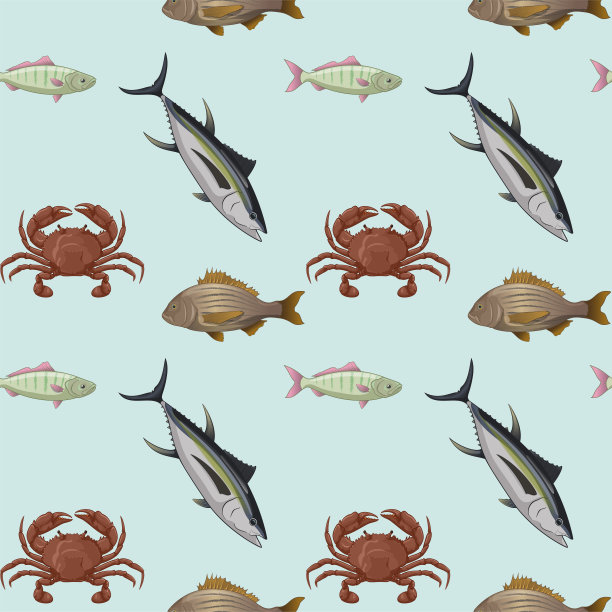 海洋野生动物主题海鲜和鱼类图案图片下载